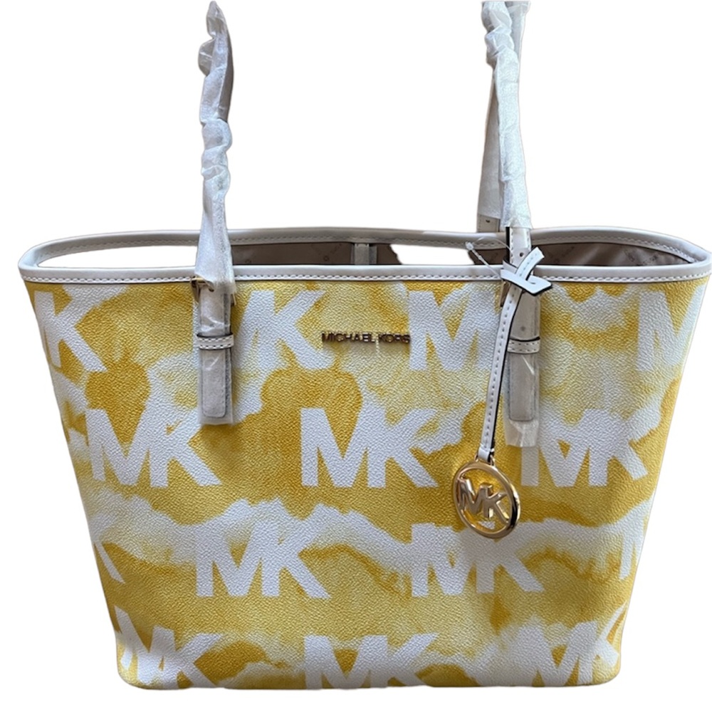 Michael Kors Jet Set Travel Medium MK Logo Carryall Bag in Buttercup Mlt…